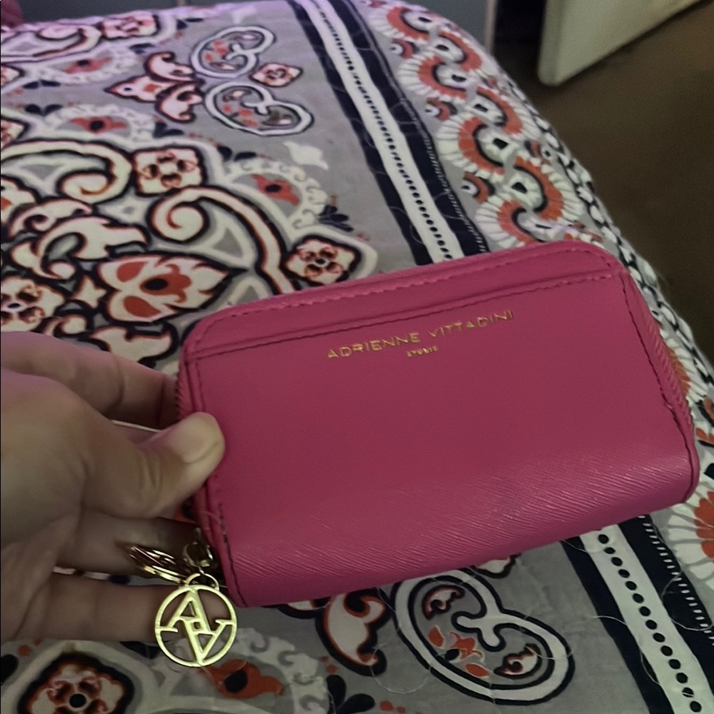 Vibrant Pink Leather Wallet with Gold Accents